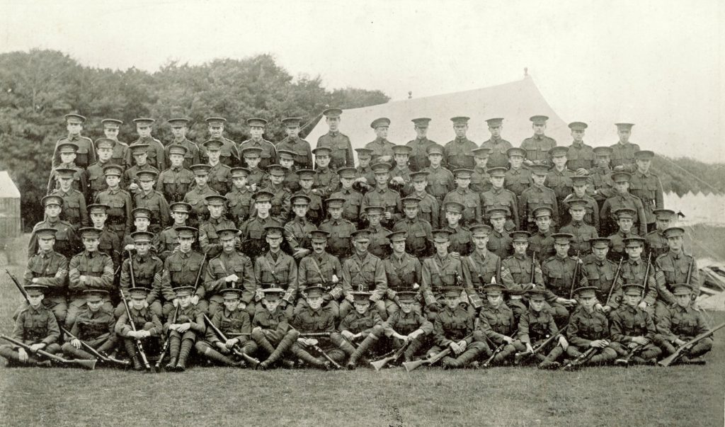 Cranleigh School OTC pictured at Tidworth Camp on August 3, 1914, the day before war broke out