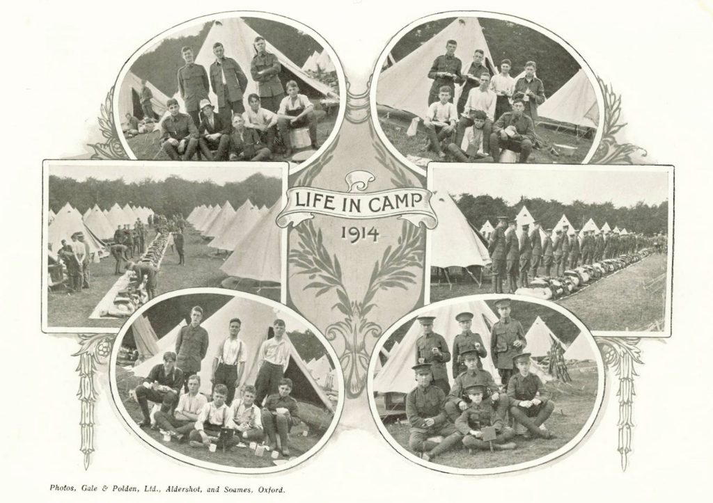 Cranleigh School OTC at Tidworth Camp in August, 1914