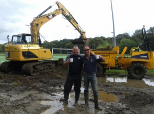 JJ Griffin and Will Fawcett take a breather during the car park renovation at Thames Ditton, November 2014