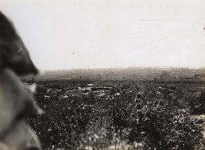 A unique photograph from the second line trench of troops advancing from the forward trenches on the first day of the Battle of the Somme, 1st July 1916. It was taken by John Stanley Purvis, a teacher at Cranleigh (1913-1938)