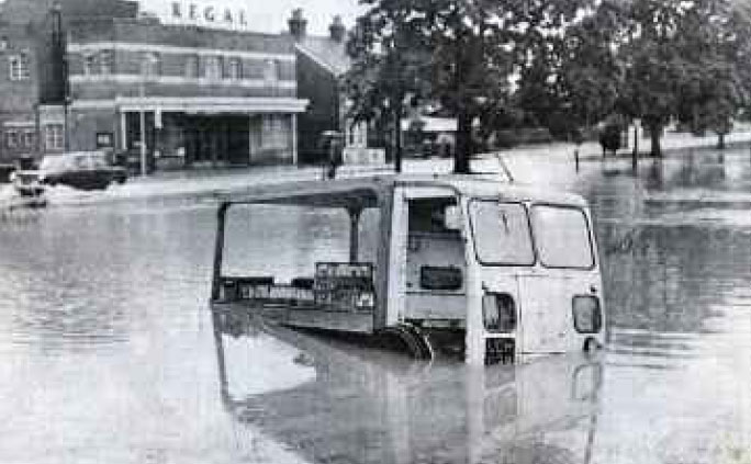 George Puttock's milk float during the 1968 Cranleigh floods