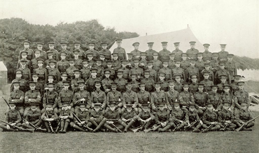 Cranleigh School OTC pictured at Tidmworth Camp on August 3, 1914, the day before war broke out